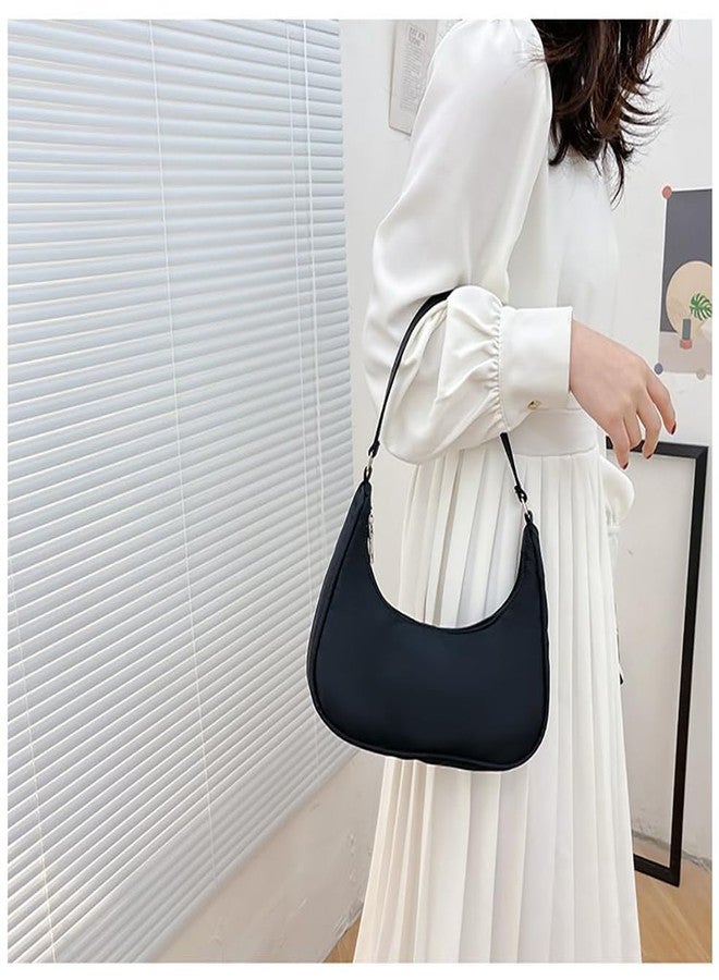 LJJCSFF Nylon Black Shoulder Bag Cute Hobo Tote Under The Arm Purse Underarm Bag Crossbody Bag For Women Mini Clutch Purse With Zipper Closure - Image 4